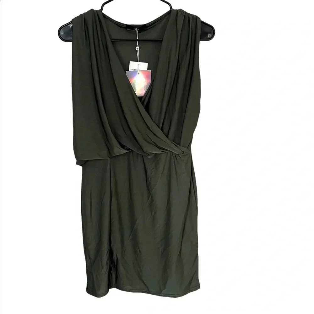 Missguided Green Slinky Gathered Wrap Bodycon Dress 10